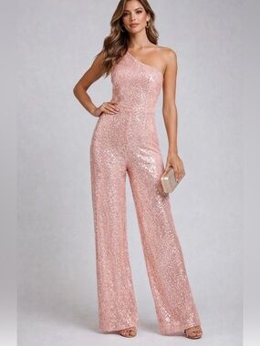 JAYGODFREY One-Shoulder Sequin Jumpsuit